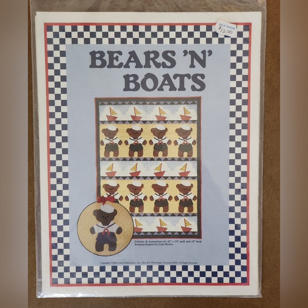 VTG 1984 Quilt Pattern Bears 'N' Boats by Judy Martin 43" ×59"